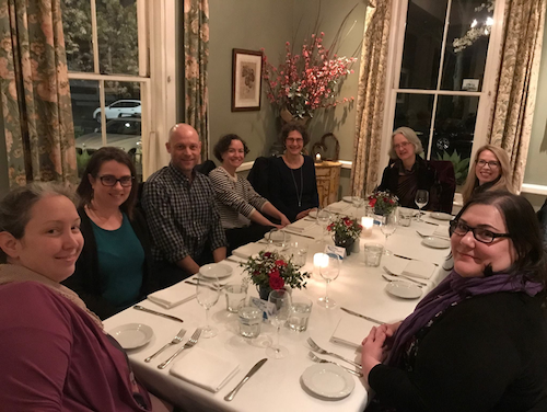 Attendees of 2019 Sharon Farmer Colloquium seated around a dinner table
